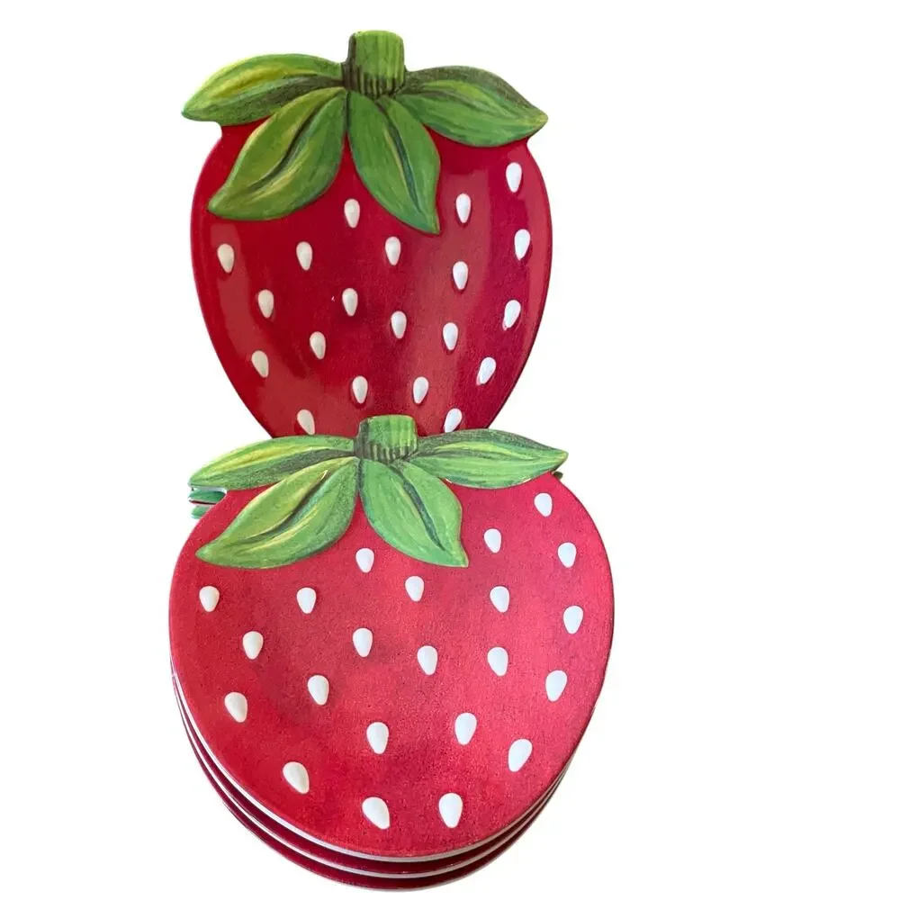 C&C California Strawberry Shaped Melamine Snack Plates 5x7 Set of 4 NEW